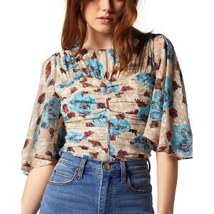 $328 Joie Foster Ruched Silk Top 100% Silk Ruched Flutter Sleeve Corset Size 2